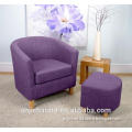 Linen Fabric Wooden Frame Tub Chair With Ottoman